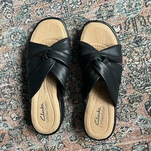 Clark’s Clara Charm Puffy Knotted Slide Sandals, Black, Size 5.5, NWOT